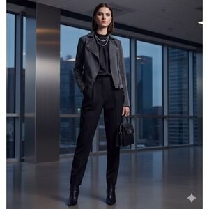 Free People Grey Asymmetrical Zip Up Distressed Shrunken Moto Jacket Coat Sz S